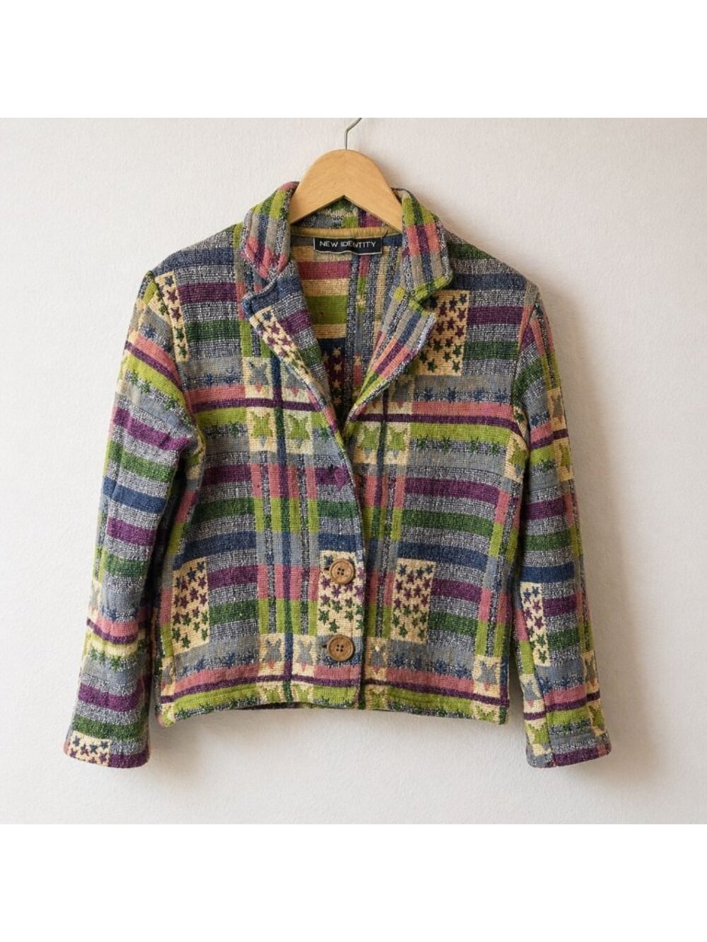 New Identity Cropped Jacket Womens P/M Cotton Patchwork Plaid Button Front